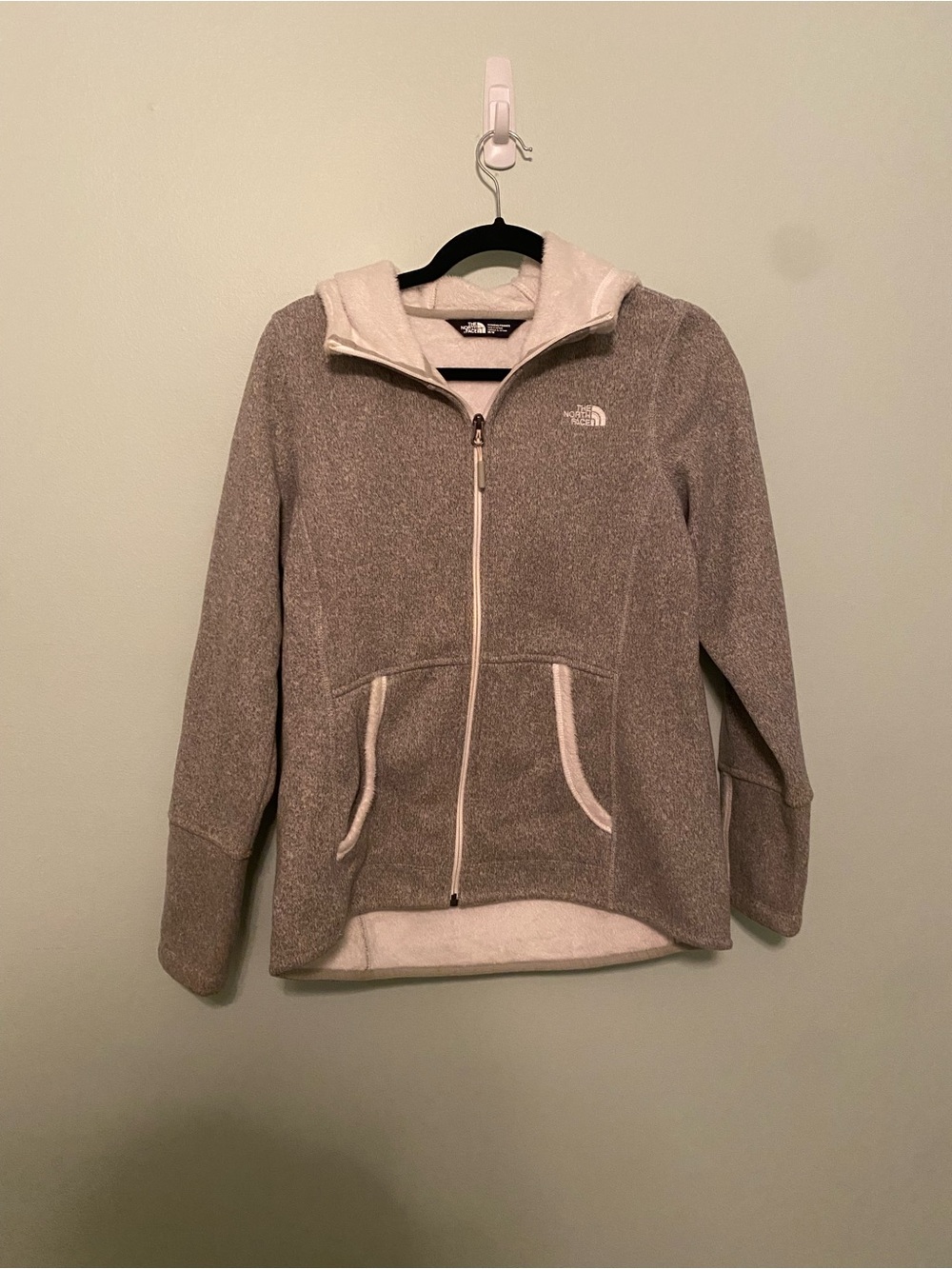 The North Face Light Gray Fuzzy Fleece Zip Jacket with Hood